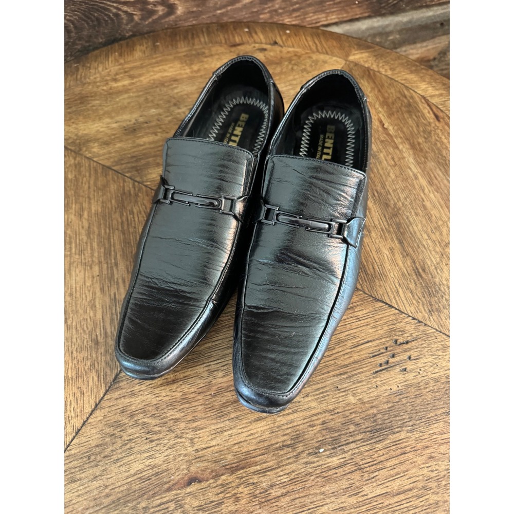 Bentley Mens Black Leather Bit Loafers Square Toe Red Heel Made Italy Dress Shoe